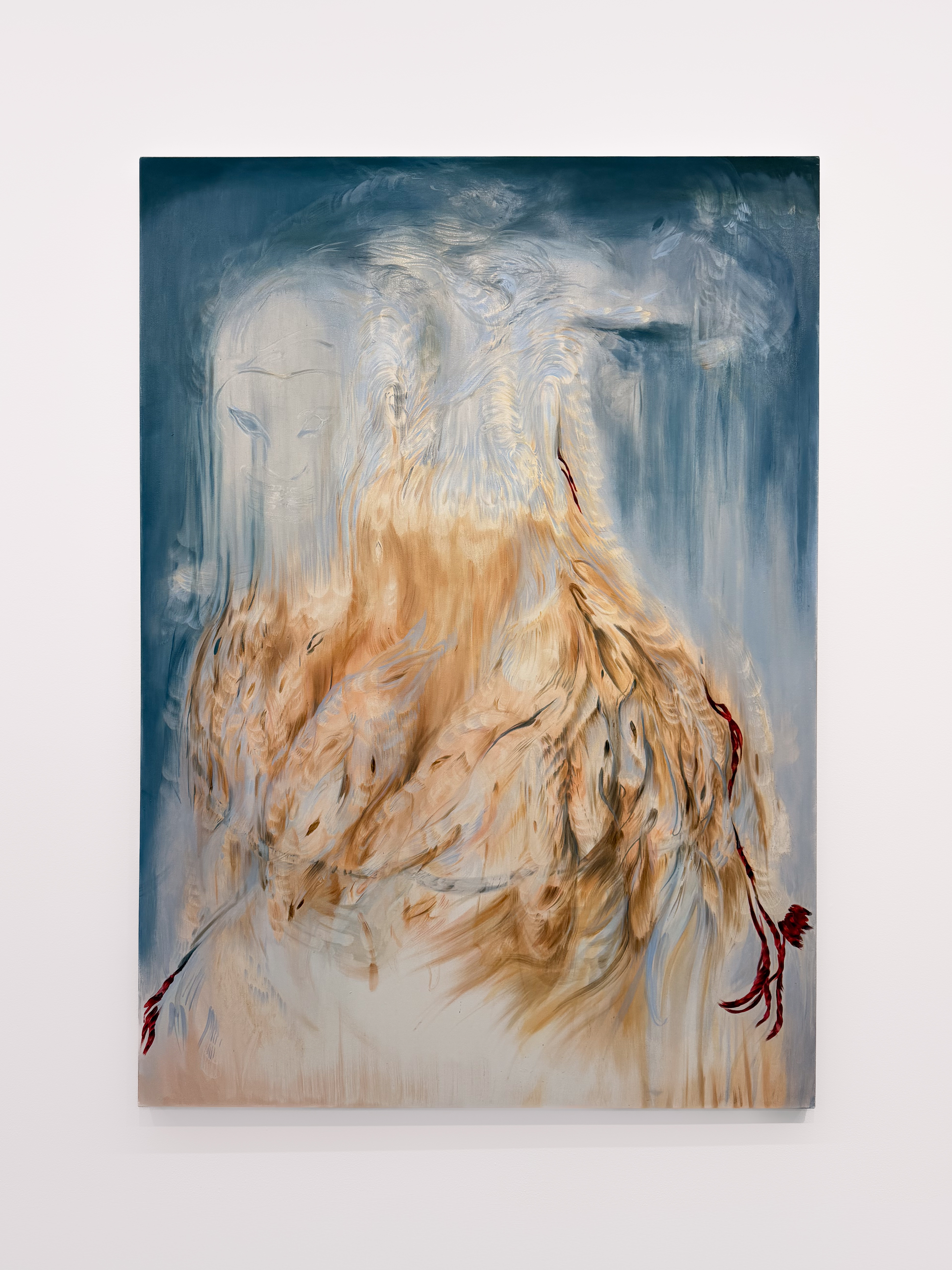 "Sweeping Soil," oil on canvas, 86" x 60", 2026.